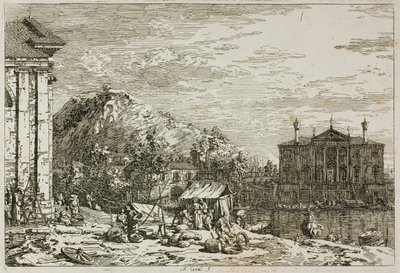 De markt in Dolo, uit Vedute door Canaletto