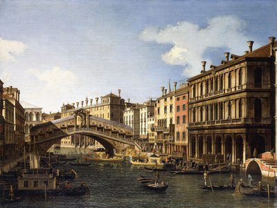 De Rialtobrug, Venetië, vanuit het zuiden met de inscheping van de Prins van Saksen tijdens zijn bezoek in 1740 door Giovanni Antonio Canal
