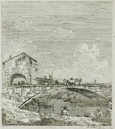 De wagen die over een brug gaat, uit Vedute door Canaletto
