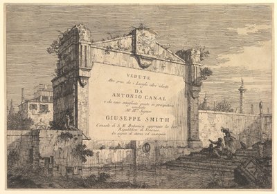 Titelplaat van Vedute altre prese da i luoghi altre ideate, met titel en publicatie..., 1735-46 door Giovanni Antonio Canal