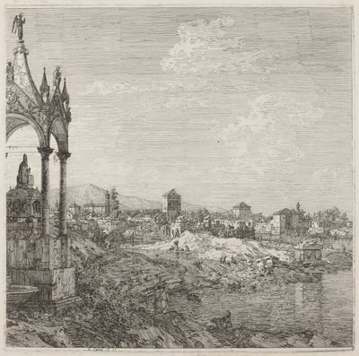 Uitzicht op een Stad met een Bisschopsgraf door Canaletto