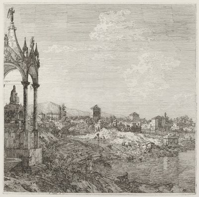 Zicht op een Stad met een Bisschopsgraf, c. 1735-1746 door Canaletto