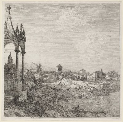 Zicht op een Stad met een Bisschopsgraf, ca. 1740 door Canaletto