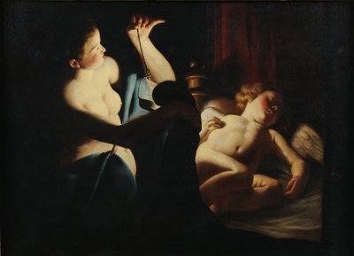 Psyche ontdekt Cupido, eerste derde van de 17e eeuw door Candlelight Master
