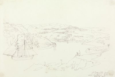 Saint Dogmaels vanuit Cardigan aan de Teifi, 8 september 1847 door Capt. Thomas Hastings