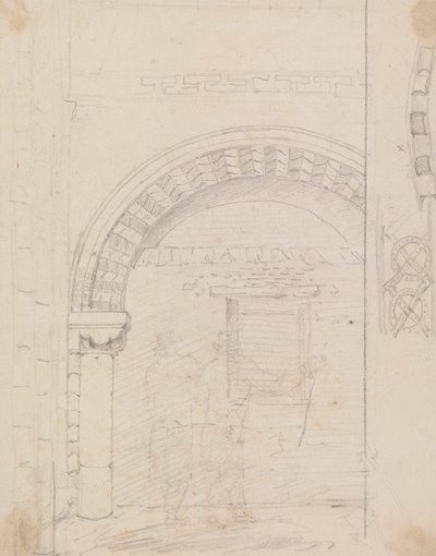 Schets van figuren onder een stenen boog door Capt. Thomas Hastings