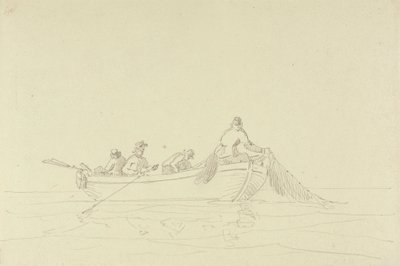Schets van vissers in een boot door Capt. Thomas Hastings