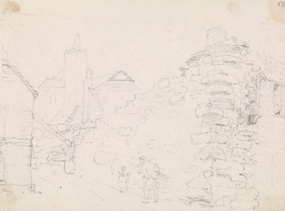 Schets van stenen huisjes in een dorp door Capt. Thomas Hastings