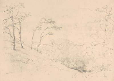 Schets van bomen en heuvels boven de Barton Farm House, Isle of Wight door Capt. Thomas Hastings