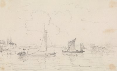 Schets van Twee Zeilboten op het Water door Capt. Thomas Hastings