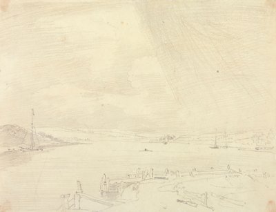 Schets van een landschap aan zee met pier op de voorgrond, Isle of Wight door Capt. Thomas Hastings