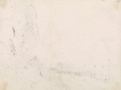 Schets van een kustdorp bij een klif door Capt. Thomas Hastings
