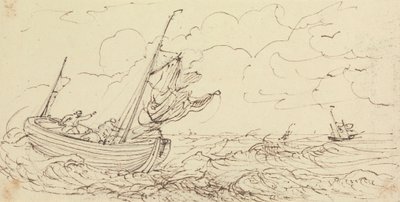 Schets van een schip op een stormachtige zee door Capt. Thomas Hastings