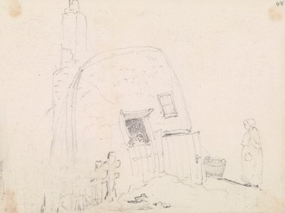 Schets van een vrouw bij een huisje door Capt. Thomas Hastings