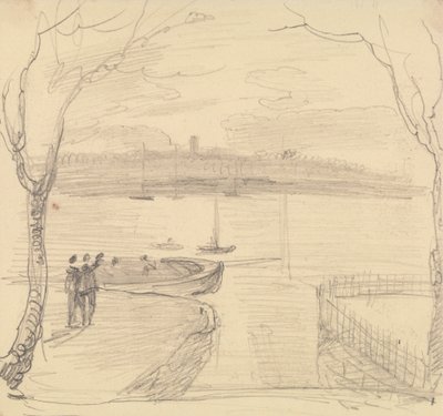 Geschetst uitzicht vanaf East Cowes, West Cowes in de verte door Capt. Thomas Hastings