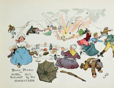 Boer picknick op Middle Hill verstoord door onze houwitser, uit 