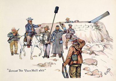 Jemoet die Stadhuis skit, uit The Leaguer of Ladysmith, 1900 door Captain Clive Dixon
