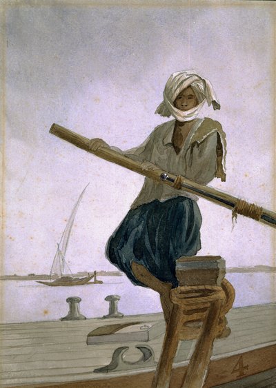 Bootman op de rivier Indus, India door Captain Cornelius Francis James