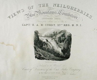 De Elk Cataract, Dimhutty, titelpagina voor View of the Neilgherries, or Blue Mountains of Coimbetoor, Southern India door Captain McCurdy, gepubliceerd in 1830 door Captain E. A. after McCurdy