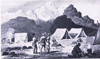 Kamp in de Himalaya, uit British Adventure gepubliceerd door Collins door Captain E. P. Campbell