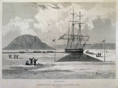 Vertrek van de boten uit Hecla Cove, 21 juni 1827, uit Journal of a Third Voyage for the Discovery of a North West Passage door Captain George Francis Lyon