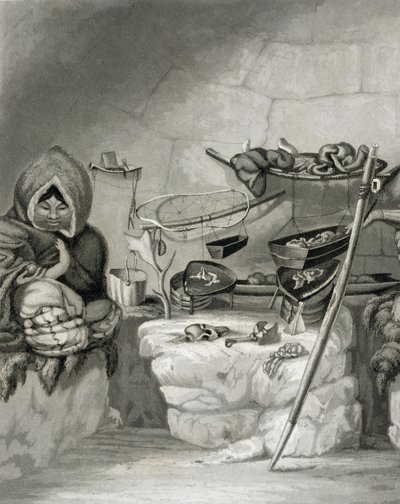 Interieur van een Eskimo sneeuwhut, Winter Island 1822, gegraveerd door Edward Francis Finden (1791-1857) uitgegeven door John Murray, 1824 door Captain George Francis Lyon