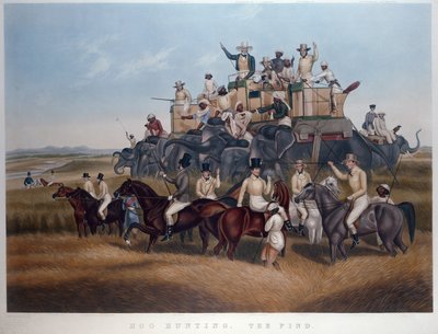 Varkensjacht: De Vondst, gegraveerd en uitgegeven door Messrs Fores, ca. 1840 door Captain John (after) Platt