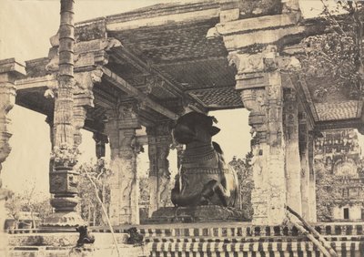 Grote Pagode, Grote Stier, vooraanzicht, Tanjore, India Rajarajesvara Tempel, 1857 door Captain Linnaeus Tripe