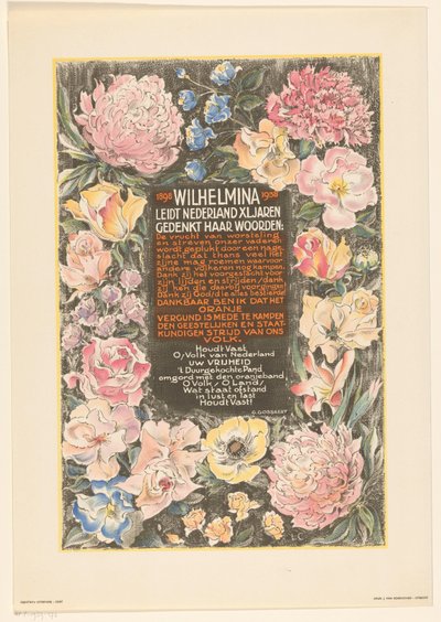 Affiche ter gelegenheid van het veertigjarig regeringsjubileum van koningin Wilhelmina der Nederlanden door Carel Adolph Lion Cachet