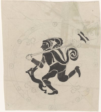 Decoratief ontwerp met hazenjager door Carel Adolph Lion Cachet