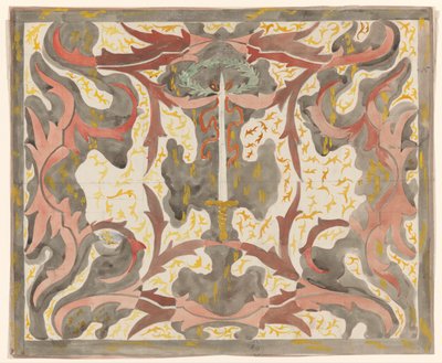 Decoratief ontwerp met opstaande degen door Carel Adolph Lion Cachet