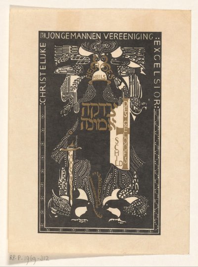 Ex libris van Christelijke Jongemannen Vereeniging Excelsior door Carel Adolph Lion Cachet