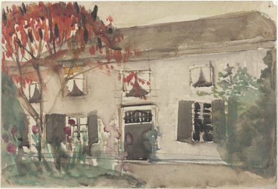 Huis met voortuin en rode boom door Carel Adolph Lion Cachet