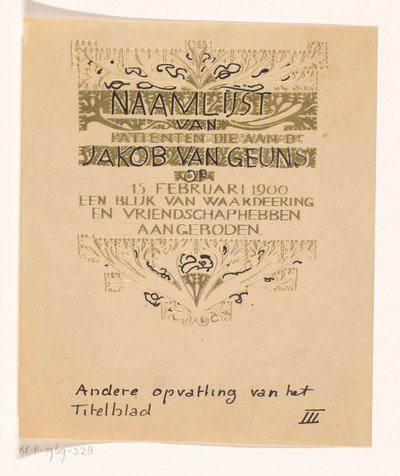 Huldeblijk an Jacob van Geuns door Carel Adolph Lion Cachet