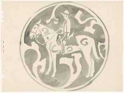 Ontwerp voor een bord met een Canadese mountie door Carel Adolph Lion Cachet