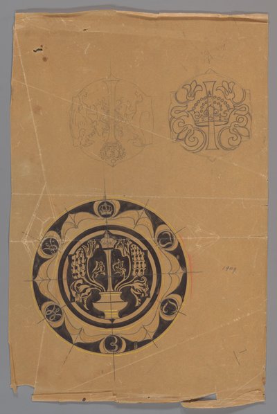 Entwurf für einen Teller mit Krone und Monogramm door Carel Adolph Lion Cachet