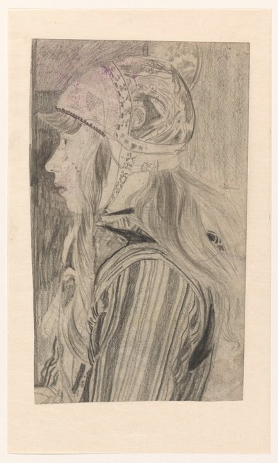 Portret van meisje in klederdracht van Marken door Carel Adolph Lion Cachet