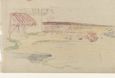 Tuin achter een huis met een luifel door Carel Adolph Lion Cachet