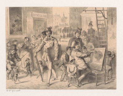 Kunstenaar wandelt over straat door Carel Christiaan Antony Last (attributed to)