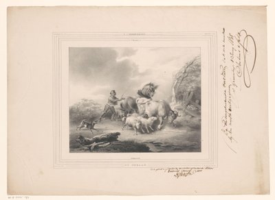 Boer met zijn dieren op de vlucht voor een orkaan door Carel Christiaan Antony Last