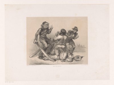 Drie mannen in gevecht vertrappen Turk door Carel Christiaan Antony Last