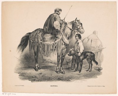 Edelman te paard en bedelende jongen door Carel Christiaan Antony Last