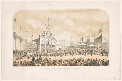 Koning Willem III legt de eerste steen voor het monument ter herinnering aan de bevrijding van de Fransen door Carel Christiaan Antony Last