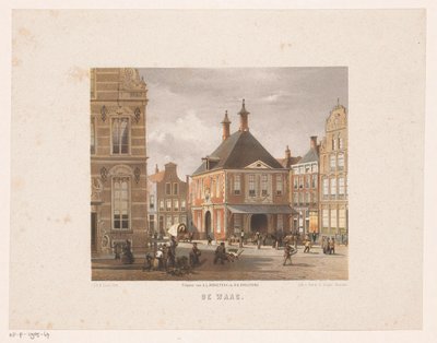 Stadsgezicht met waag in Groningen door Carel Christiaan Antony Last