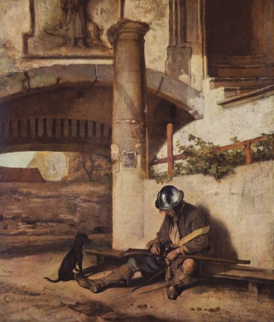 Dutch: De schildwacht The gate guard door Carel Fabritius