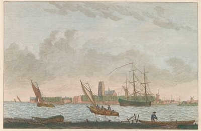 Dordrecht vanaf de Merwede, ca. 1790 door Carel Frederik Bendorp (I)