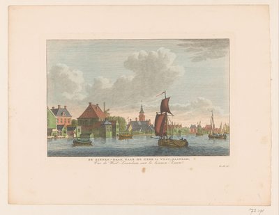 Gezicht op het dorp Westzaandam gezien over het water De Binnen-Zaan naar de kerk te West-Zaandam door Carel Frederik Bendorp (I)