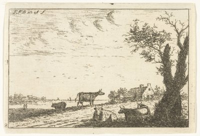 Rivierlandschap met koeien door Carel Frederik Bendorp (I)