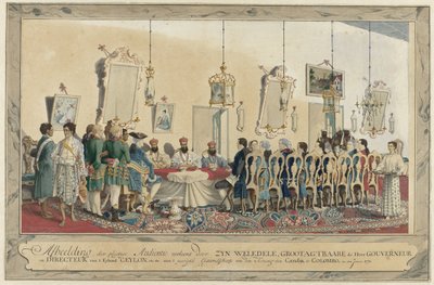 Ontvangst van de gezanten van de koning van Kandy door gouverneur Imam Falck door Carel Frederik Reimer