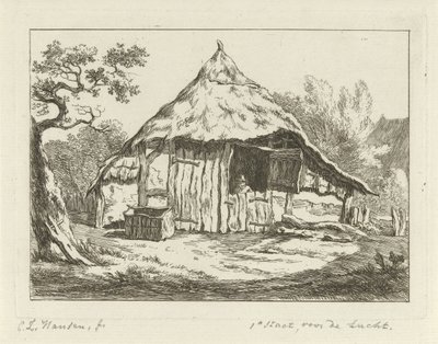 Boerenschuur met open bovendeur door Carel Lodewijk Hansen
